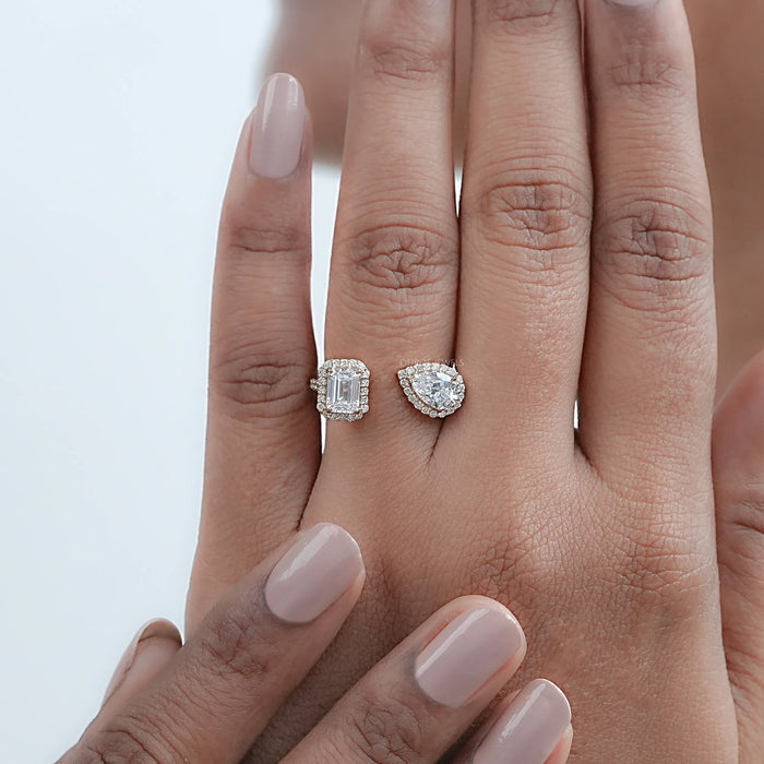 Pear And Emerald Cut Halo Toi Et Moi Engagement Ring