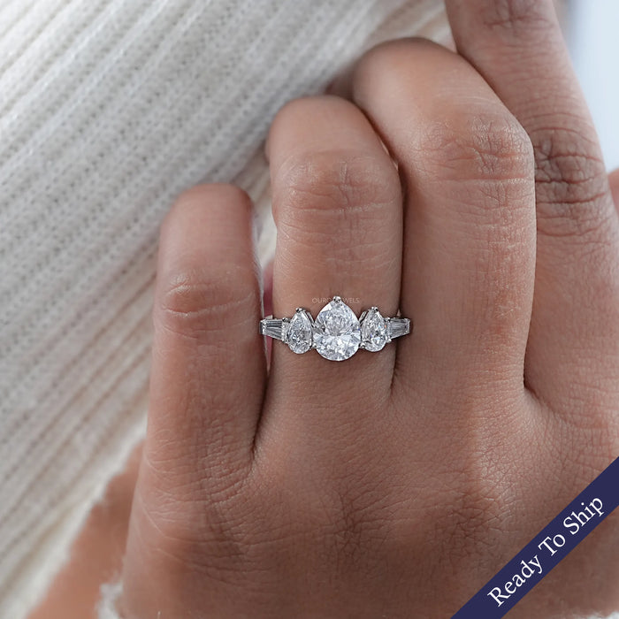 Pear Lab Diamond Five Stone Engagement Ring