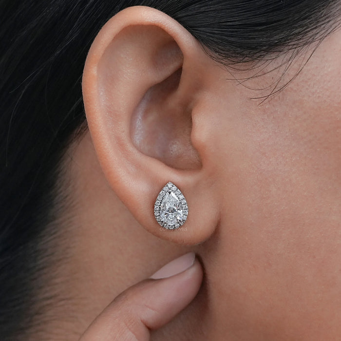 Pear Lab Grown Diamond Halo Stud Earrings