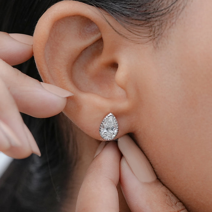 Lab Grown Pear Cut Diamond Milgrain Set Earrings