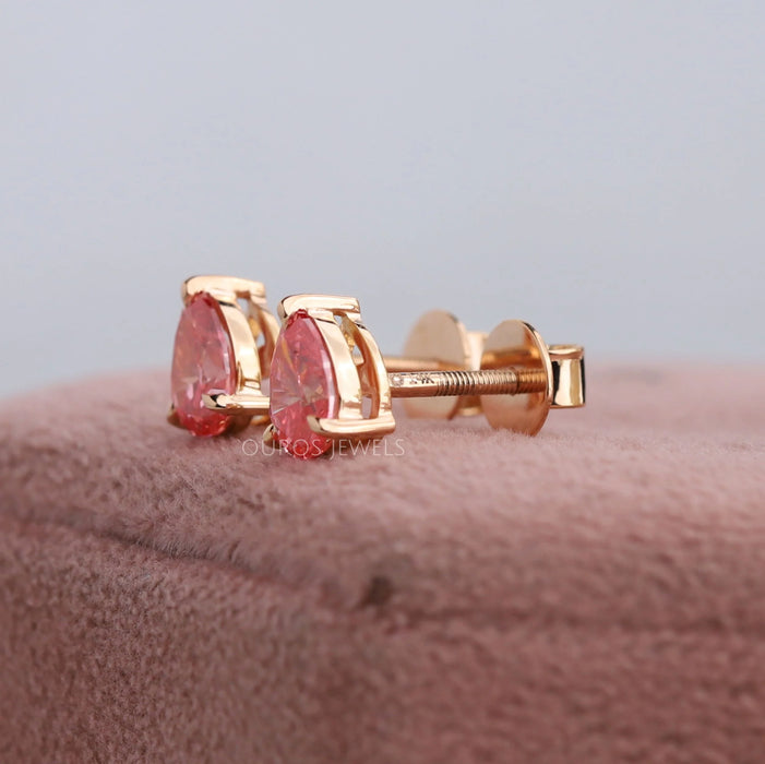Pink Pear Cut Lab Diamond  Solitaire  Stud Earrings