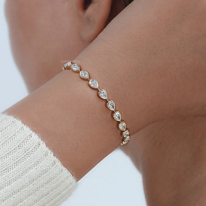 Bezel Set Pear Cut East West Set Tennis Bracelet