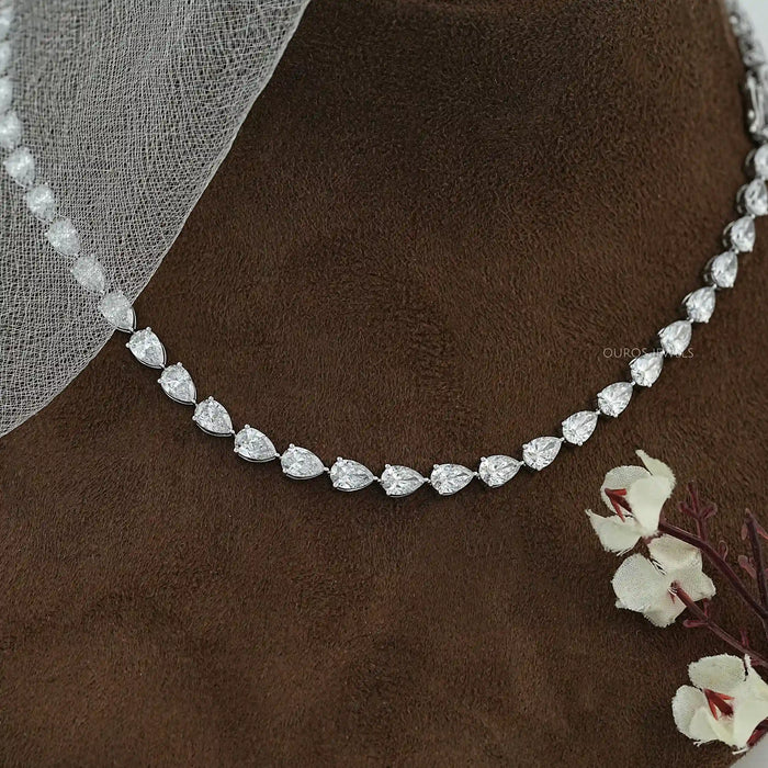 East West Pear Cut Lab Diamond Tennis Necklace
