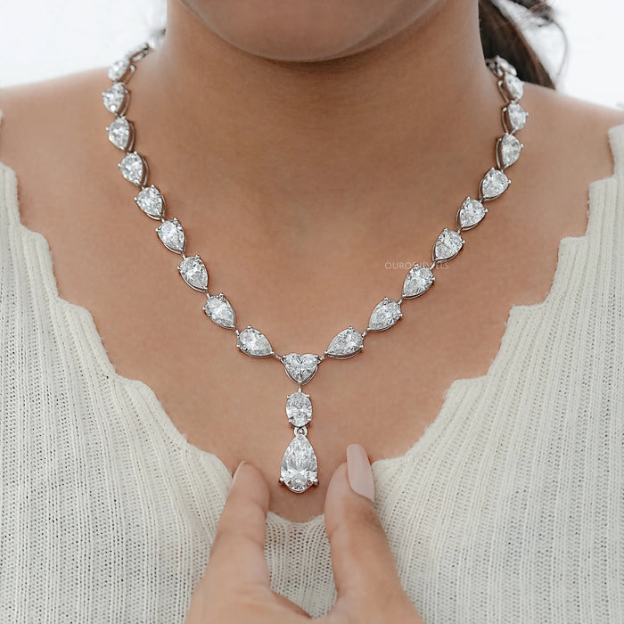 Pear And Heart Lab Diamond Lariat Drop Necklace