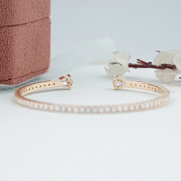 Open Cuff Pear And Round Lab Diamond Bangle