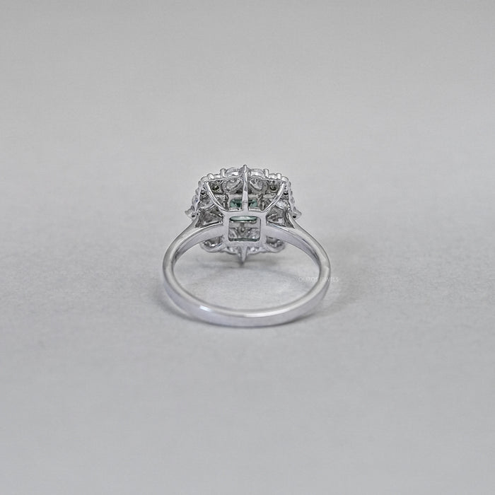 Asscher Cut Green Lab Diamond Cluster Engagement Ring