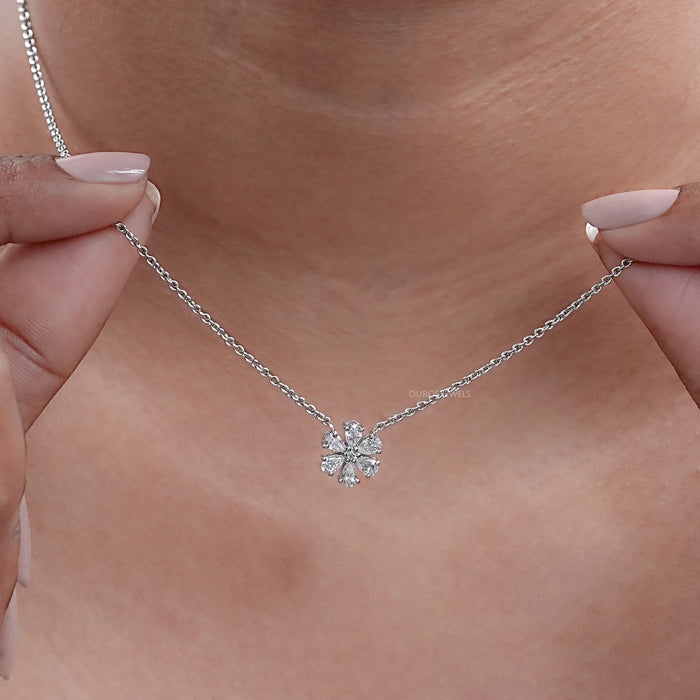 Pear Cut Lab Diamond Flower Pendant