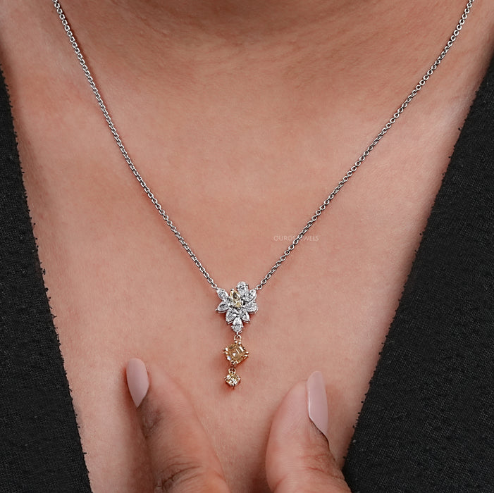 Cluster Diamond Yellow Asscher Cut Pendant