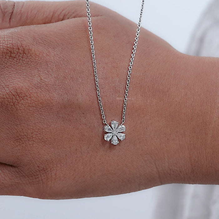 Pear Cut Lab Diamond Flower Pendant