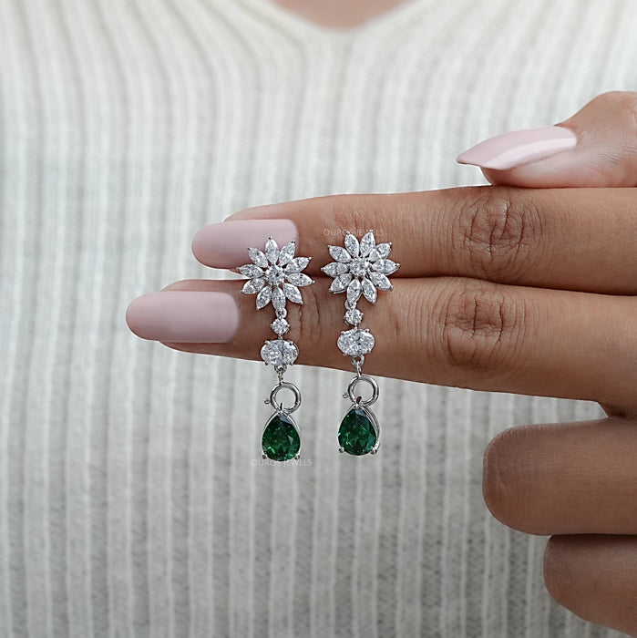 Drop Earring With Pear And Marquise Shape Diamond