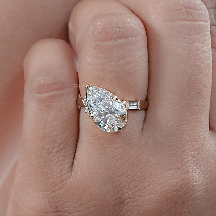 Yellow Gold Pear Cut Lab Diamond Engagement  Ring