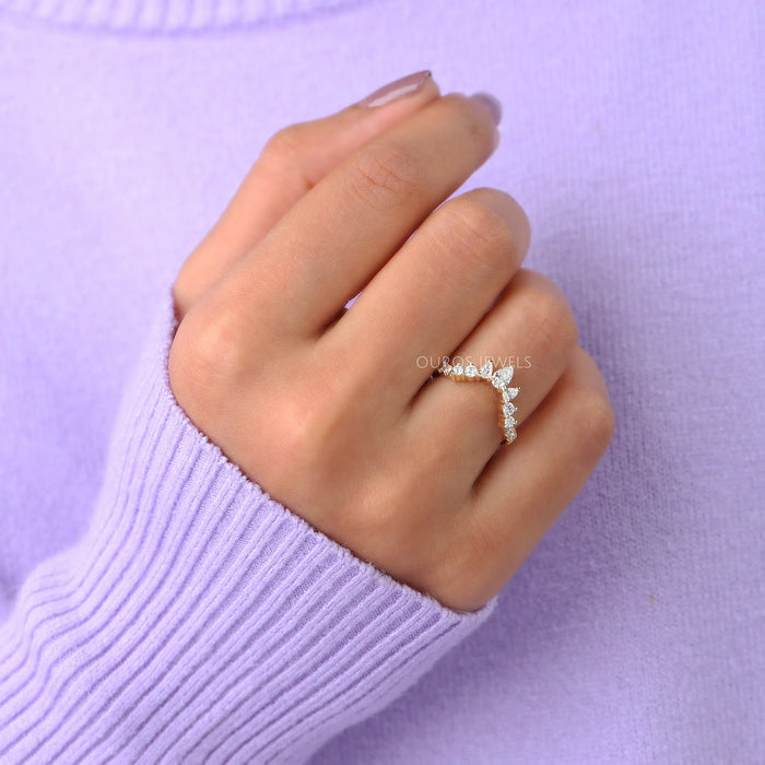 Birne und Rund Diamant gebogenes Band