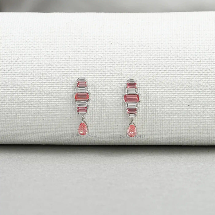 Pink Baguette Attentive Diamond Earrings