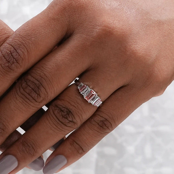 7 Stone Pink Baguette Diamond Ring