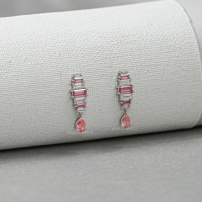 Pink Baguette Attentive Diamond Earrings