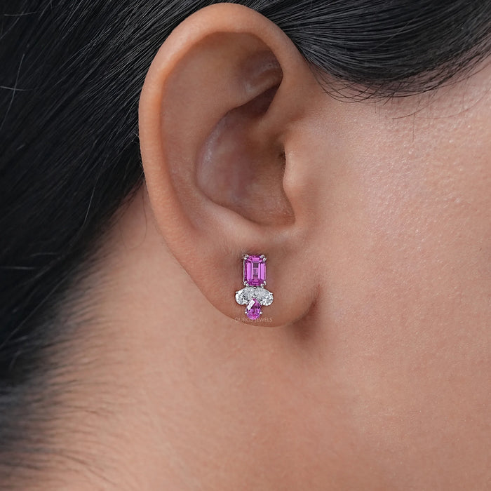 Lab Pink Emerald Gemstone Stud Earrings