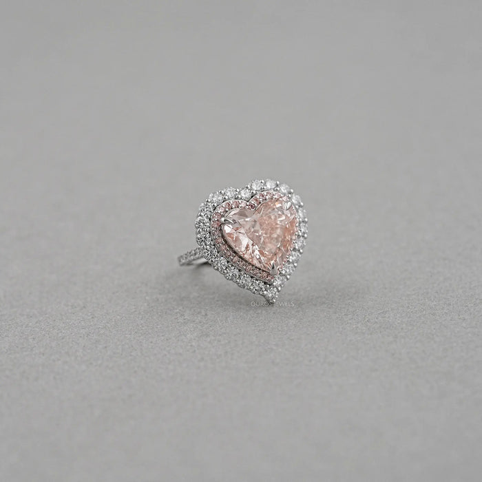 Double Halo Pink Heart Cut Lab Diamond Engagement ring