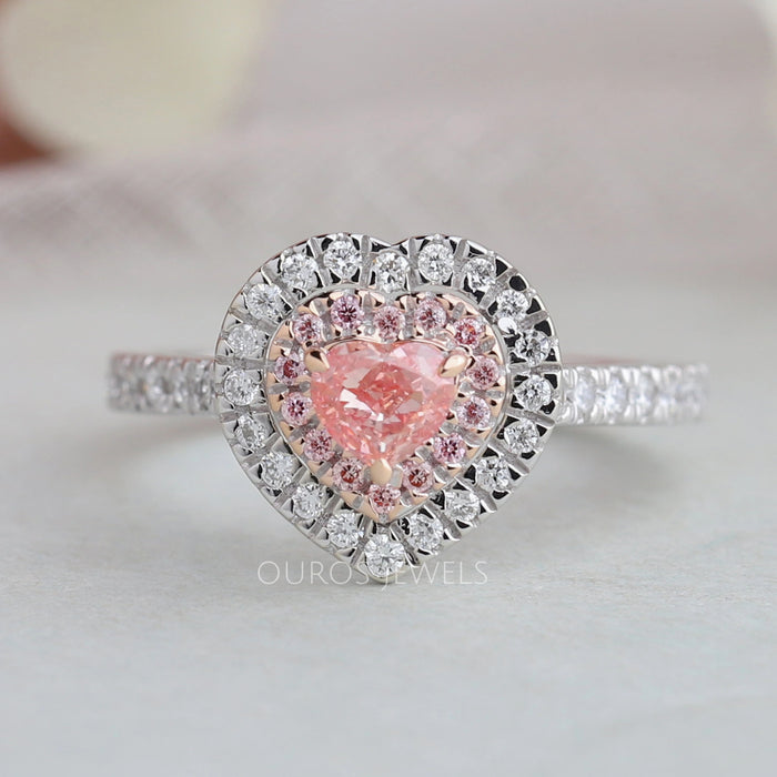 Rosa Herz Diamant Doppel Halo Ring