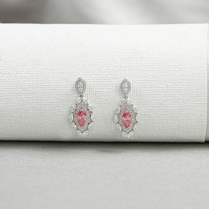 Pink Marquise Cut Diamond Drop Earrings