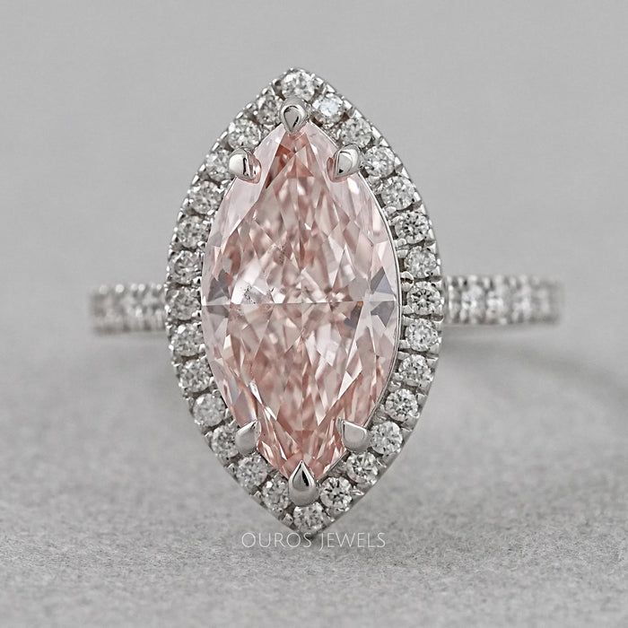 Pink Marquise Cut Halo With Accent Diamond Engagement Ring