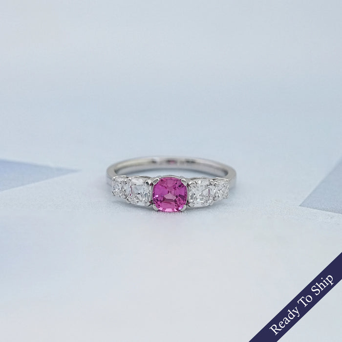 Five Stone Pink Square Cushion Cut Engagement Ring