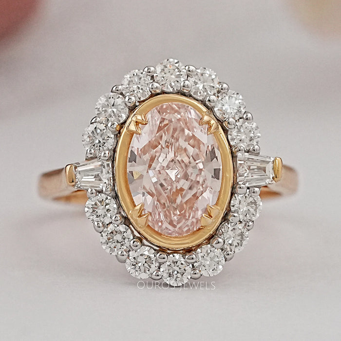 Pink Oval Cut Lab Diamond Halo Engagement Ring
