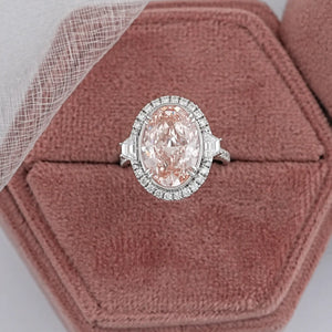 Trapezoid With Pink Oval Accent Halo Diamond Ring