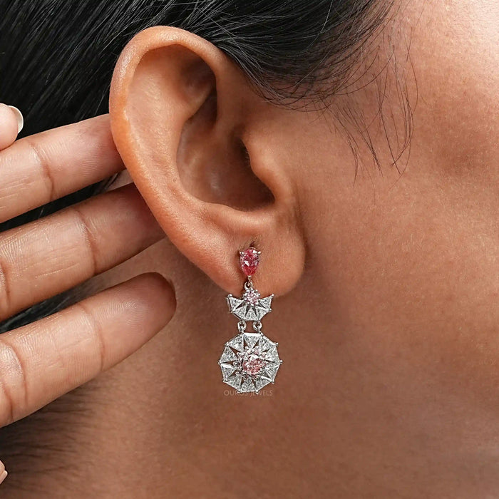 Pink Diamond Starburst Drop Earrings