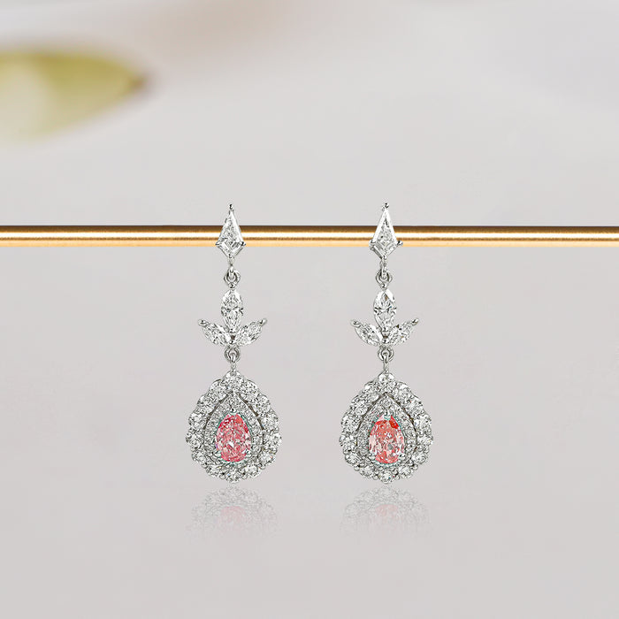 Pink Pear Shape Double Halo Drop Earrings