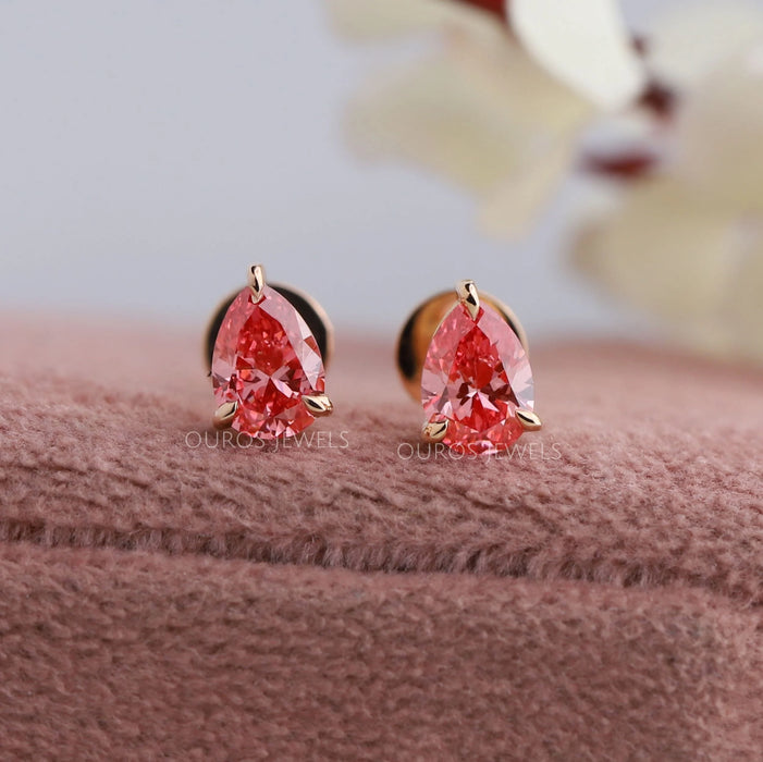 Pink Pear Cut Lab Diamond  Solitaire  Stud Earrings
