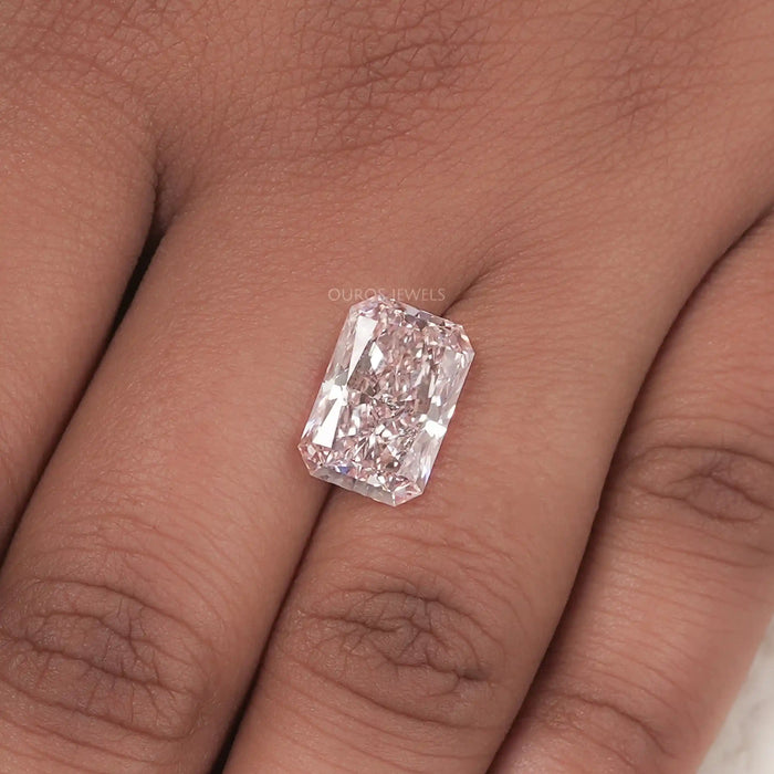 Pink Radiant Cut Diamond on Hand 