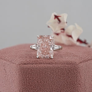 Pink Radiant Cut Lab Diamond Three Stone Ring