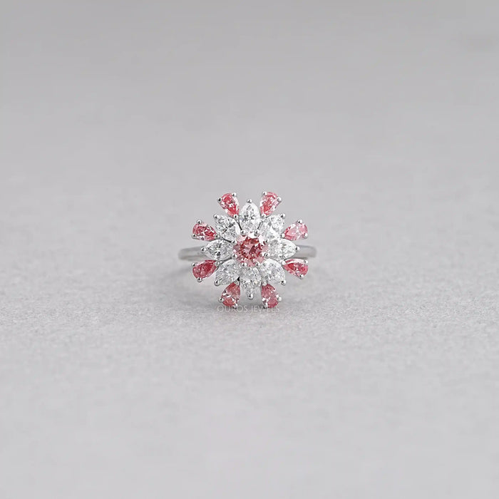 Floral Pink Round Diamond Engagement Ring