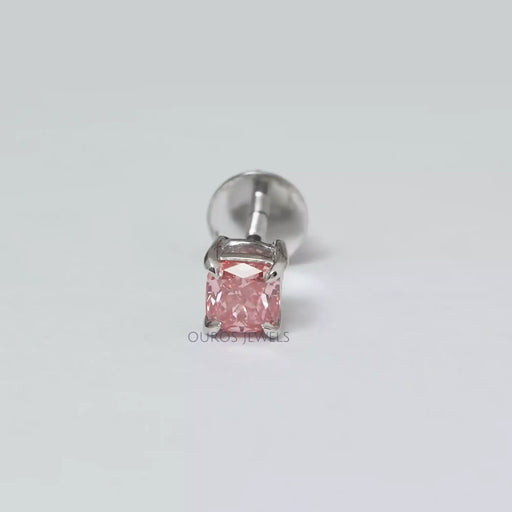 Pink Cushion Cut Single Stud Earring