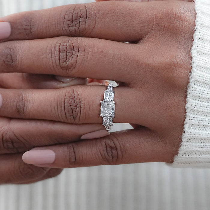 Princess Lab Diamond Five Stone Engagement Ring
