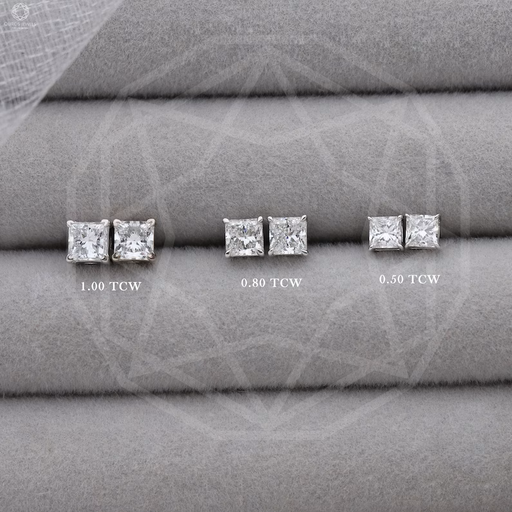 princess cut diamond stud earring in 0.50 CT,0.80 CT, 1 CT 