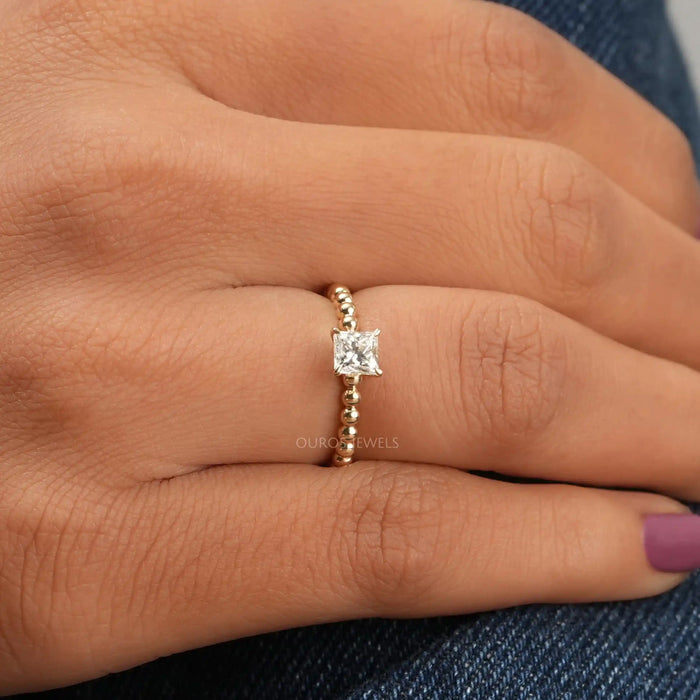 [4 Prong Setting Princess Cut Solitaire Engagemnet Ring]-[Ouros Jewels]