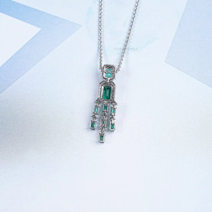 Emerald Gemstone Chandelier Necklace Set