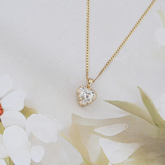 Old Mine Heart Lab Diamond Solitaire Pendant