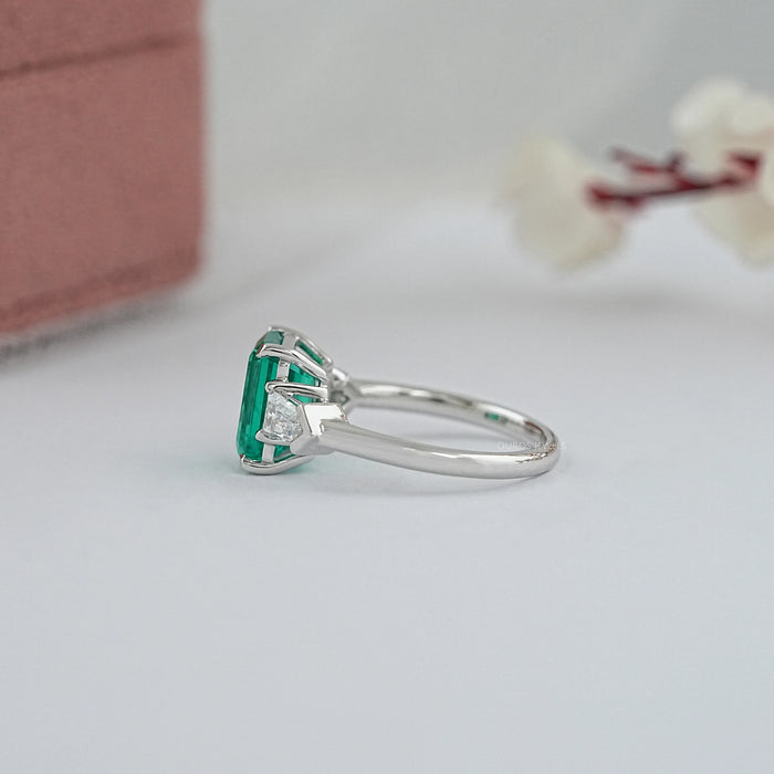 Emerald Gemstone With Bullet Cut Engagement Ring