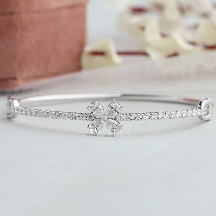 Flower Shape Pear Diamond  Bangle Bracelet
