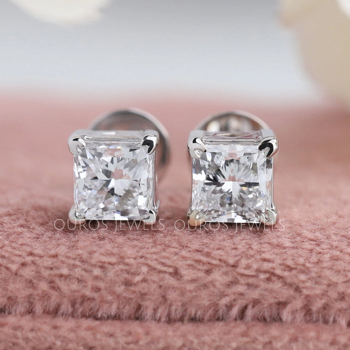 Princess Cut  Lab Grown Diamond Stud Earrings