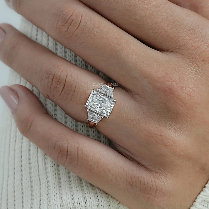 Three Stone Radiant And Trapezoid Lab Diamond Ring