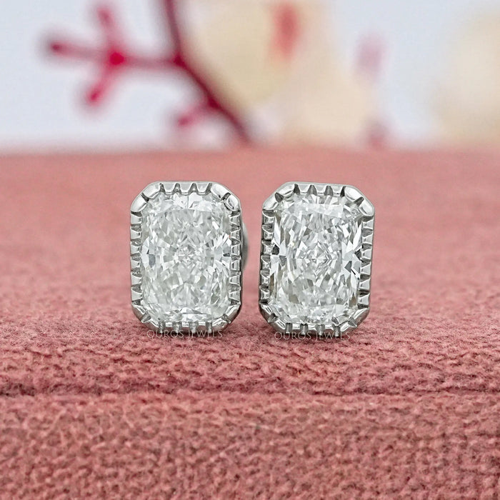 Radiant Lab Diamond Milgrain Set Stud Earrings
