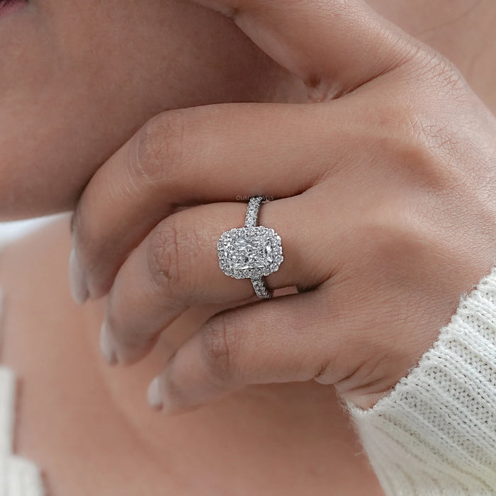Diamant Verlobungsring im Strahlenschliff mit Solitär Akzent