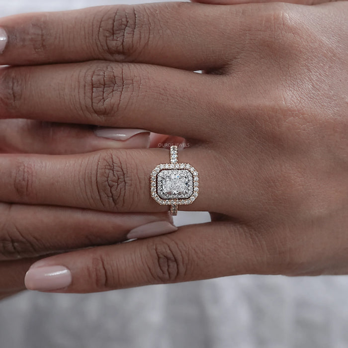 Radiant Cut Double Halo Solitaire Accent Engagement Ring