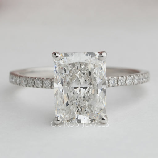 front view of radiant cut hidden halo solitaire diamond ring engagement white gold