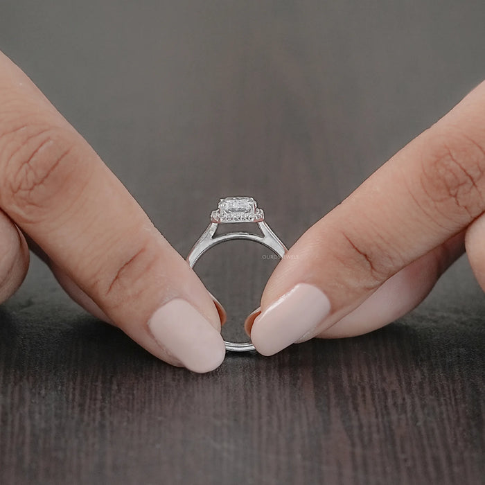 Radiant Lab Diamond Solitaire Halo Engagement Ring