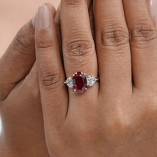 3 Stone Oval Ruby Lab Gemstone Ring