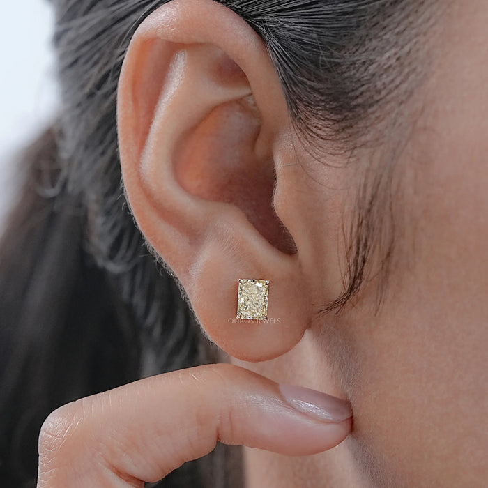 Yellow Radiant Lab Diamond Stud Earrings